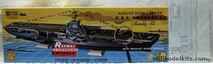 Renwal 1/500 CV-38 USS Shangri-La Aircraft Carrier with Regulus I Missiles (Essex Class Angled Deck) - With Starfighter Decals for USS Lexington / USS Bon Homme Richard, 85-7819 plastic model kit